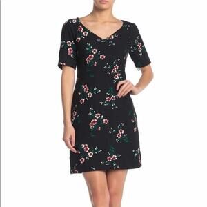 Draper James Navy Floral V-Neck Dress Short Sleeves Women's Size 2